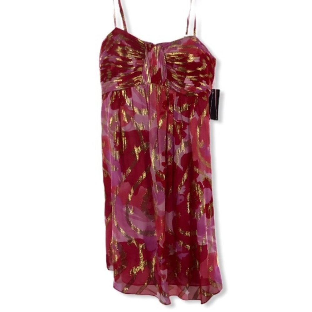 Red/Pink/Gold Oleg Cassini Dress NWT sz 8 - Picture 1 of 12